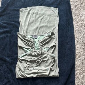 Runaway the Label Sage Green Ruched Dress- lined to knee and sheer below